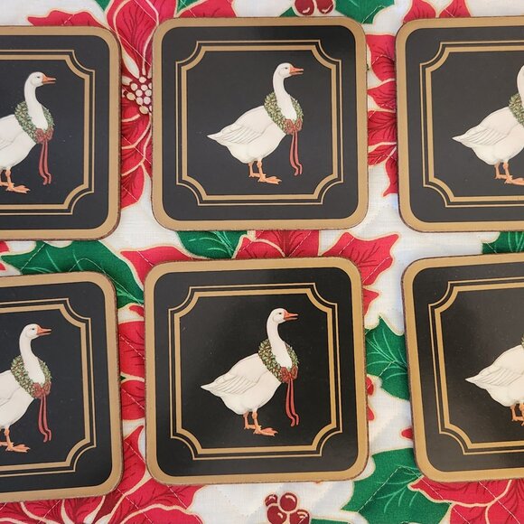 Vtg, Pimpernel Christmas Goose Coasters Cork Back Wreath 6, Holiday, Decor, Rare - Picture 1 of 3